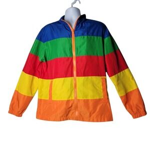 Forever 21 Men's Rainbow Windbreaker Jacket Medium‎ Pride LGBT Colorblock